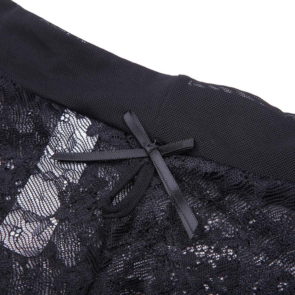 Varsmiss Sexy Lingerie Set Floral Lace Unlined Bra and High Waisted Panty Set for Women Black