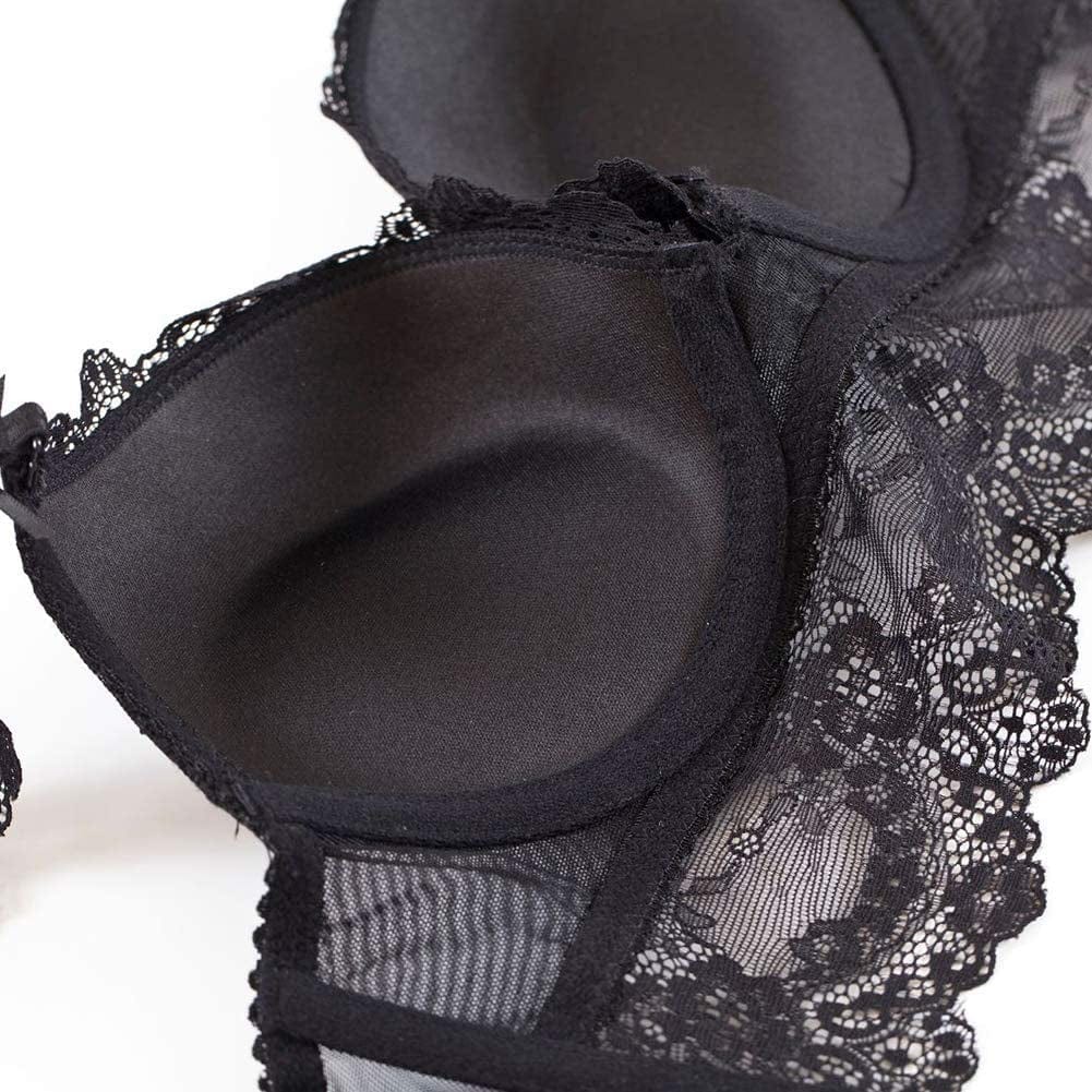 Varsmiss Sexy Lingerie Set Floral Lace Unlined Bra and High Waisted Panty Set for Women Black