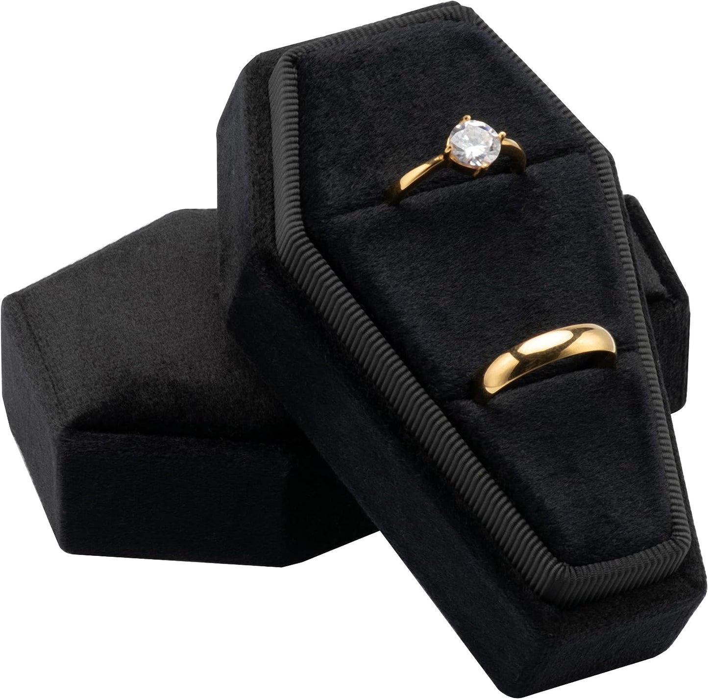 Velvet Coffin Ring Box Case Holder for Gothic Wedding Ceremony,Gothic Jewelry Organizer Decorations (Black) Black
