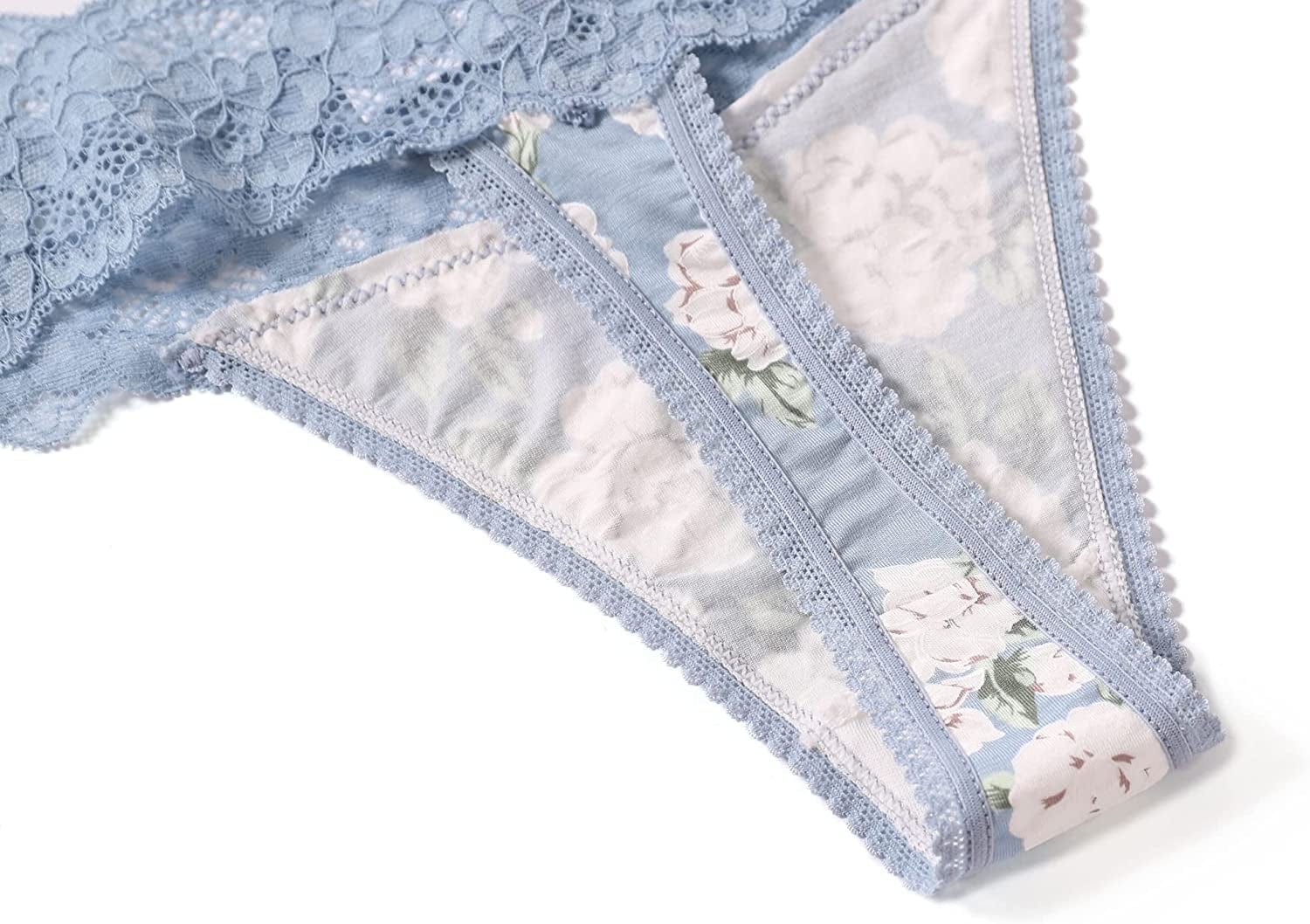 VEMILOTS Lace Thongs for Women Pack Seamless Stretch No Show Underwear Cotton Modal Thong Panties 5 Pack