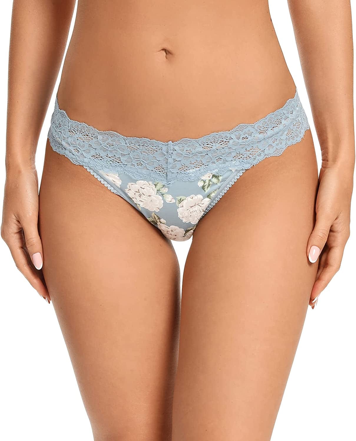 VEMILOTS Lace Thongs for Women Pack Seamless Stretch No Show Underwear Cotton Modal Thong Panties 5 Pack