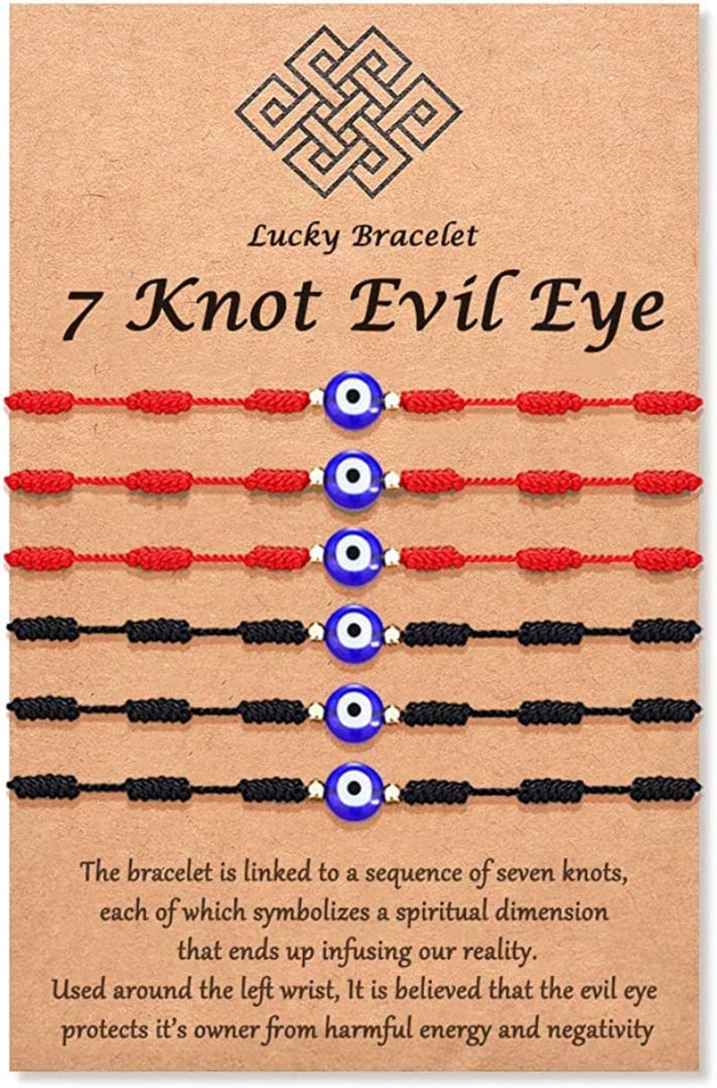 (Ver.3) Tarsus Evil Eye 7 Knot Lucky Bracelets Adjustable Red String Amulet for Women Men Girls & Boys (6 Pcs Bracelet) Apparel & Accessories > Jewelry > Bracelets Tarsus Black & Red