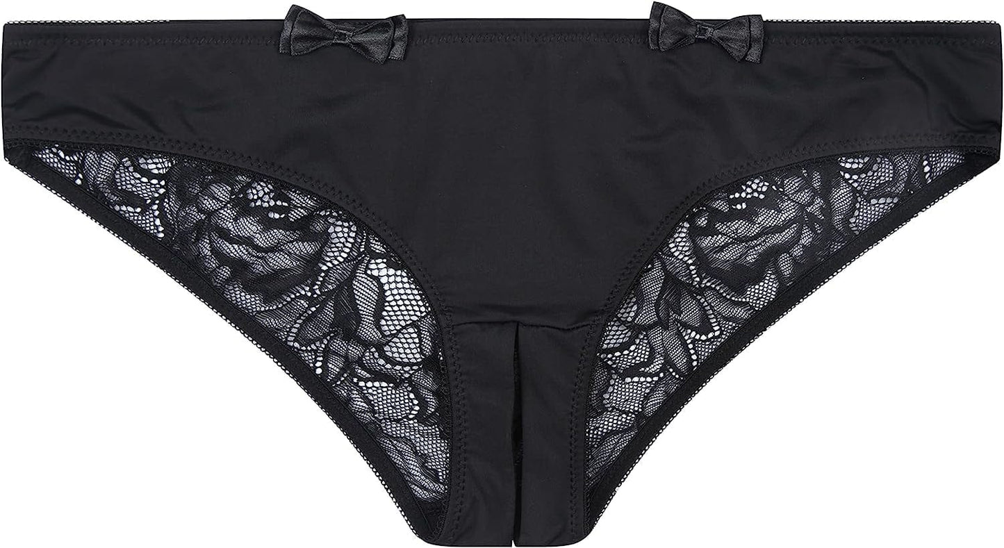 Verano Women'S Crotchless Briefs V-Back Lace Criss Paradise Panties Black / Medium