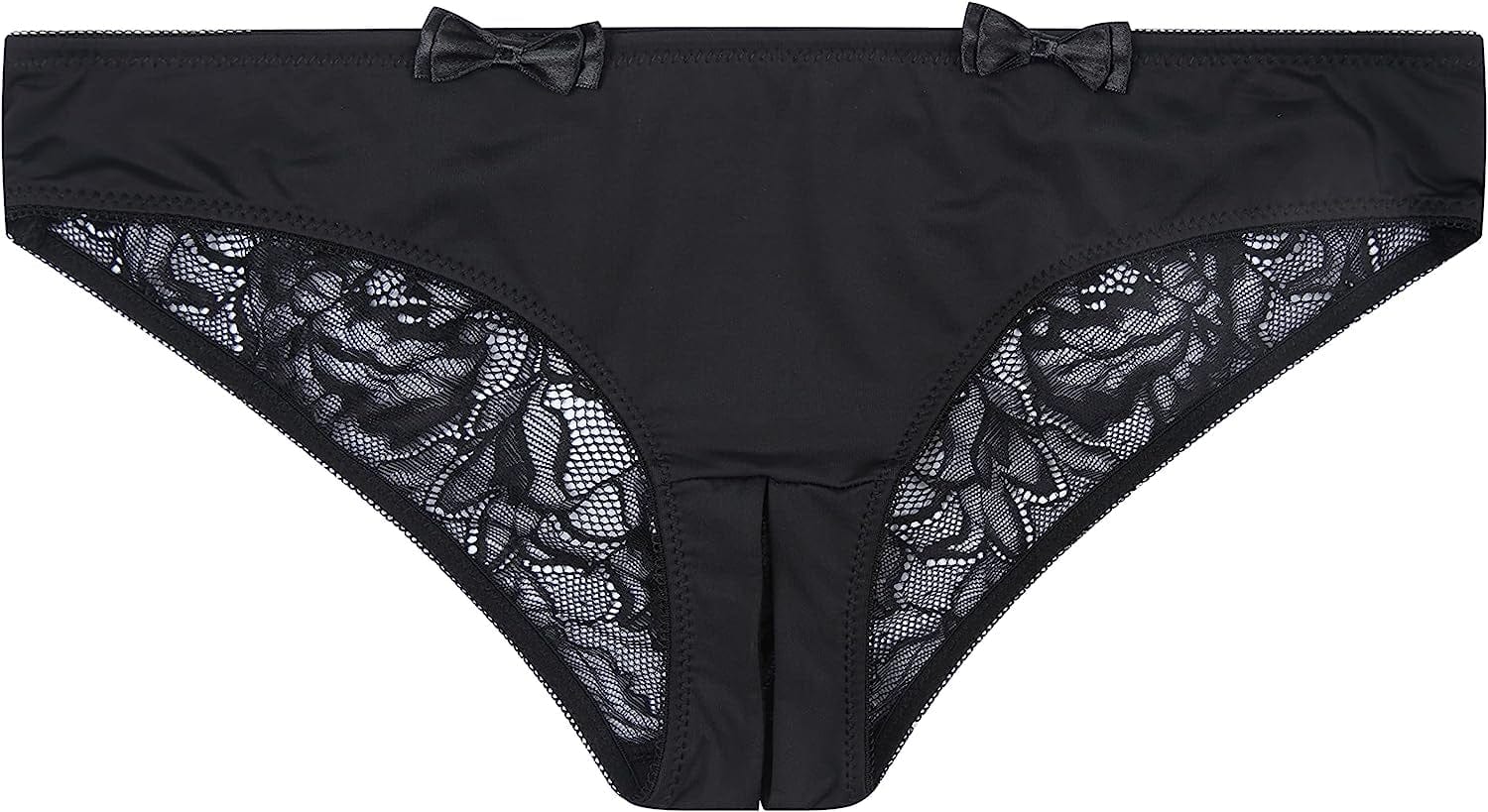 Verano Women'S Crotchless Briefs V-Back Lace Criss Paradise Panties Black / Medium