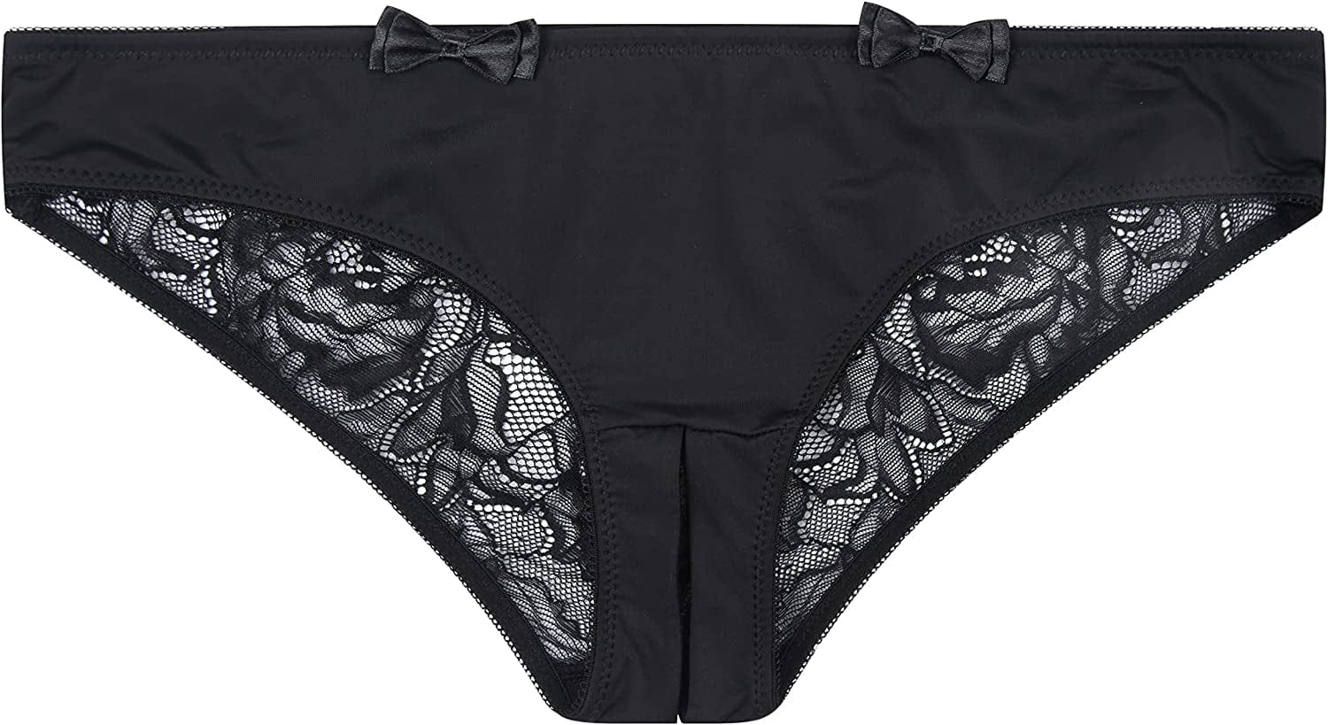 Verano Women'S Crotchless Briefs V-Back Lace Criss Paradise Panties Black / X-Large