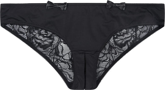 Verano Women'S Crotchless Briefs V-Back Lace Criss Paradise Panties Black / X-Large