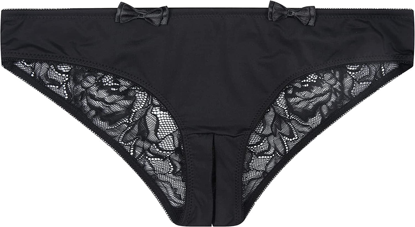 Verano Women'S Crotchless Briefs V-Back Lace Criss Paradise Panties Black / X-Large