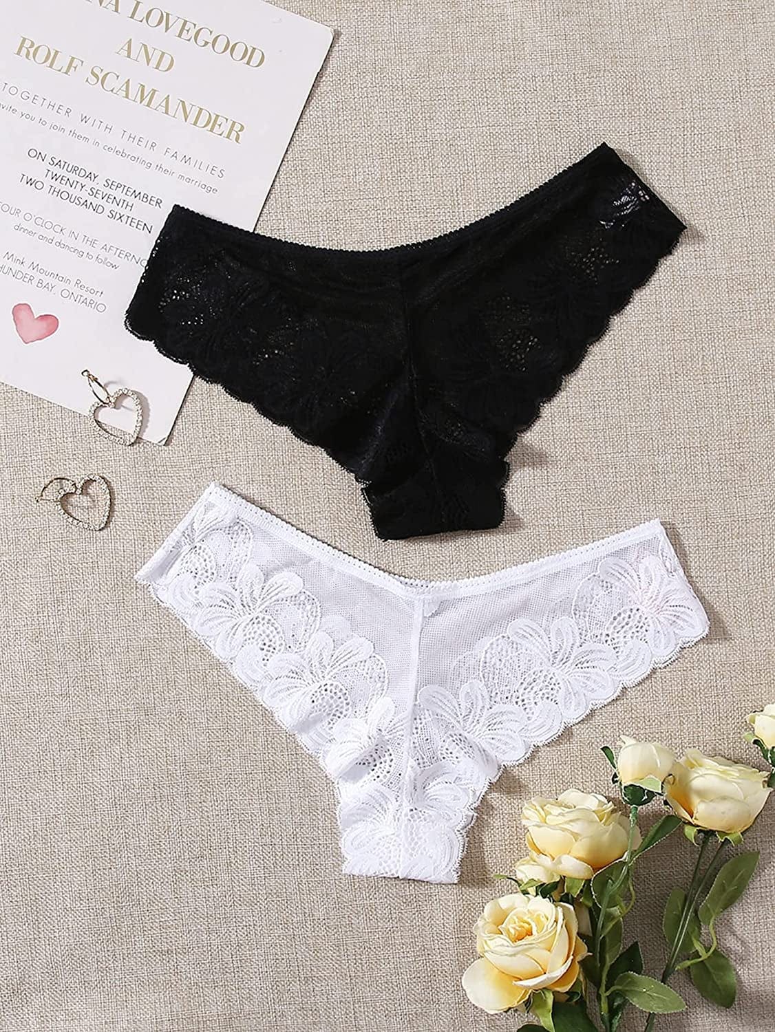 Verdusa Women'S Lace Thong Strappy Underwear Panty Set Sheer Floral Soft Low Waist