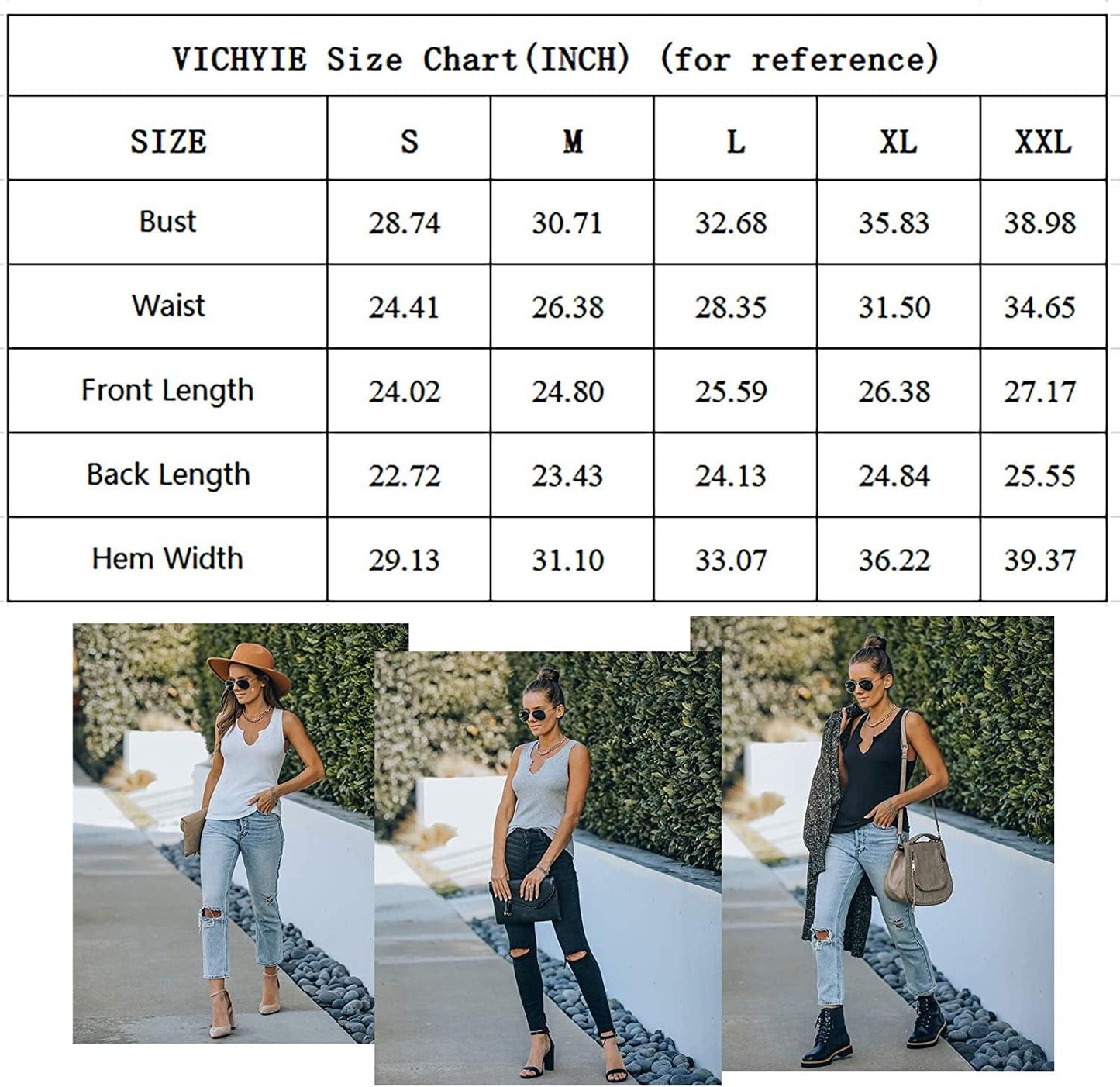 VICHYIE Tank Tops for Women Summer Sleeveless Shirts Ribbed Slim Fitted Tops