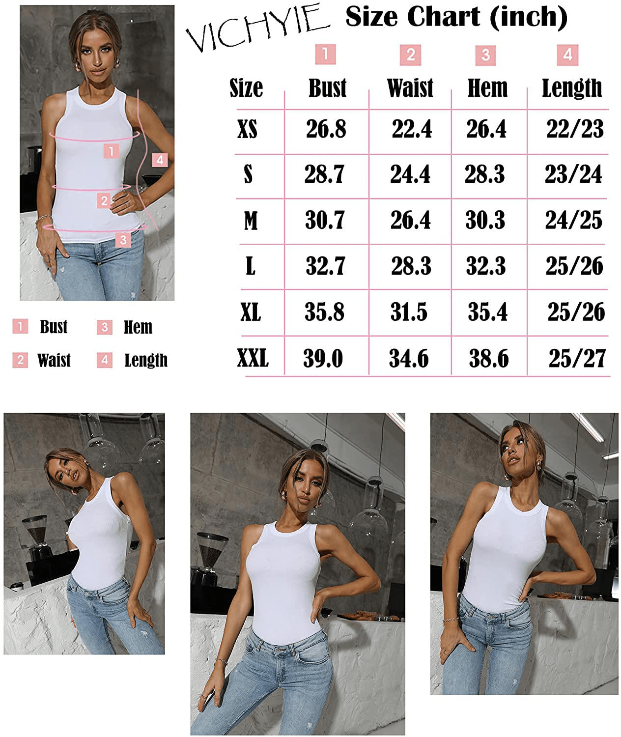 VICHYIE Women Tank Tops Summer Sleeveless Basic Cami Top Shirt Slim Knit Ribbed Racerback Blouses Apparel & Accessories > Clothing > Activewear Kylie Max