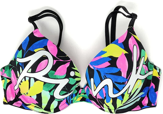 Victoria'S Secret Pink Wear Everywhere Push-Up Bra Bright Floral / Script / 34C