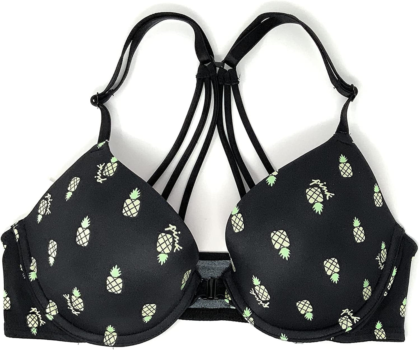 Victoria'S Secret Pink Wear Everywhere Push-Up Bra Front-close Black / Pineapples / 34C