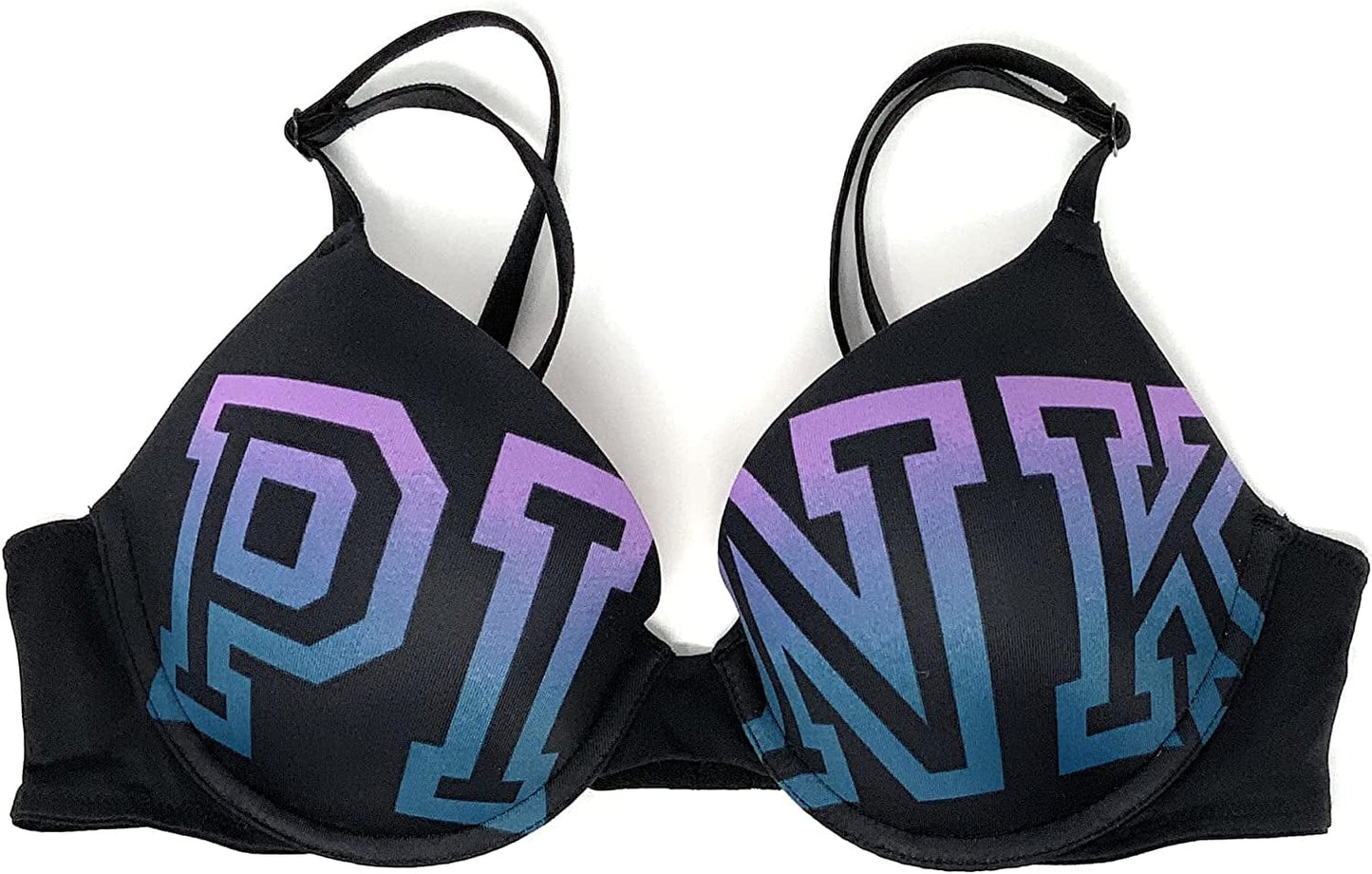 Victoria'S Secret Pink Wear Everywhere Push-Up Bra Black Ombre Logo Blue / 34DD