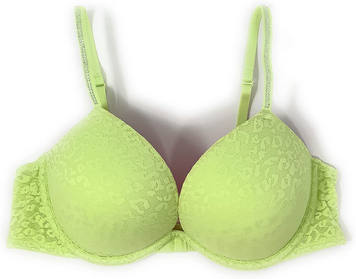 Victoria'S Secret Pink Wear Everywhere Super Push-Up Bra Yellow Leopard Lace / Rhinestone Straps / 34C