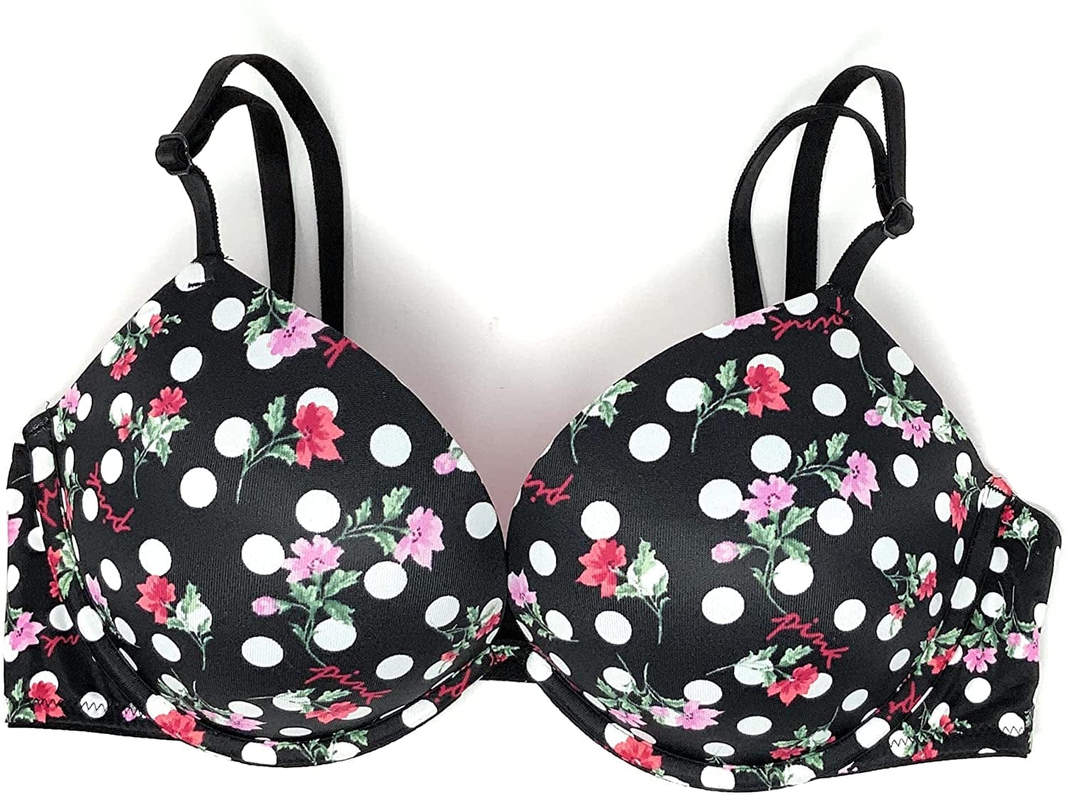 Victoria'S Secret Pink Wear Everywhere Super Push-Up Bra Polka Dot Blossoms / 36C
