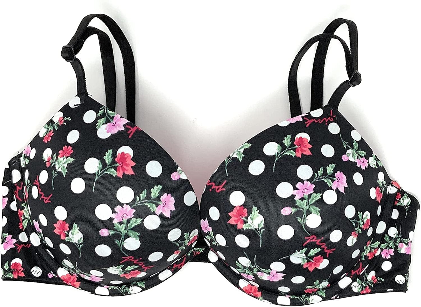 Victoria'S Secret Pink Wear Everywhere Super Push-Up Bra Polka Dot Blossoms / 36C