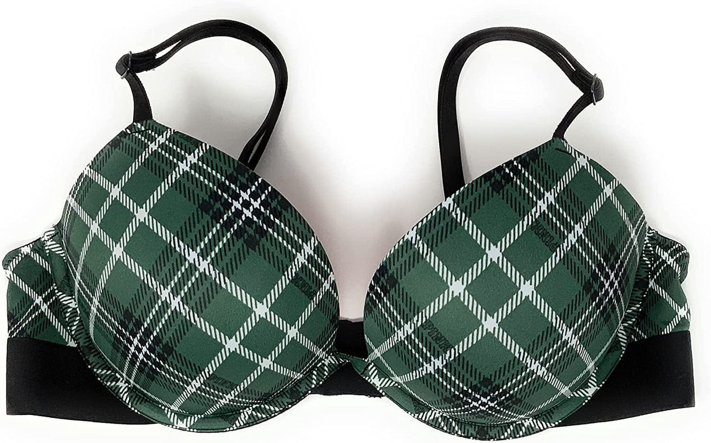 Victoria'S Secret Pink Wear Everywhere Super Push-Up Bra Emerald Plaid / 36C