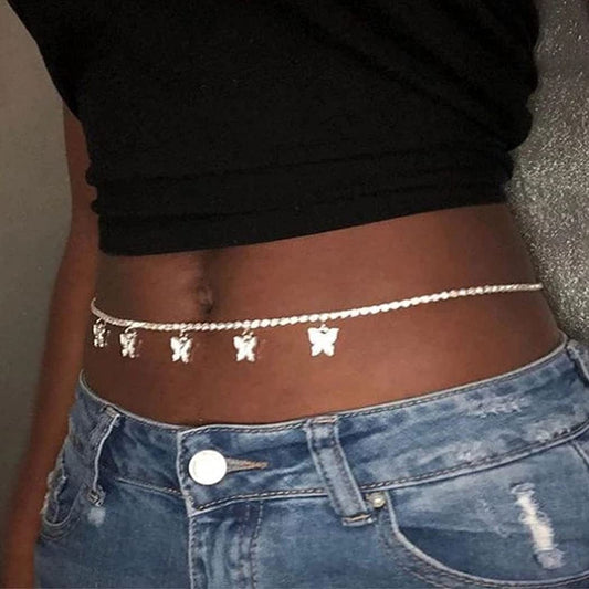 Victray Crystal Waist Chains Butterfly Belly Body Chain Fashion Body Accessories Jewelry for Women and Girls (Silver) Apparel & Accessories > Jewelry > Body Jewelry Victray Silver