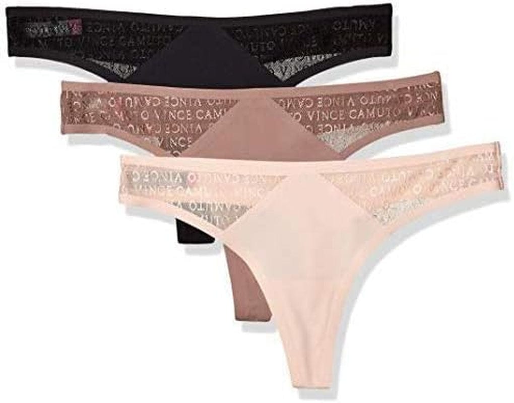 Vince Camuto Women'S No Show Seamless Thong Panty Multi-Pack Underwear 3-pk Black/Ballet/Tan / Medium