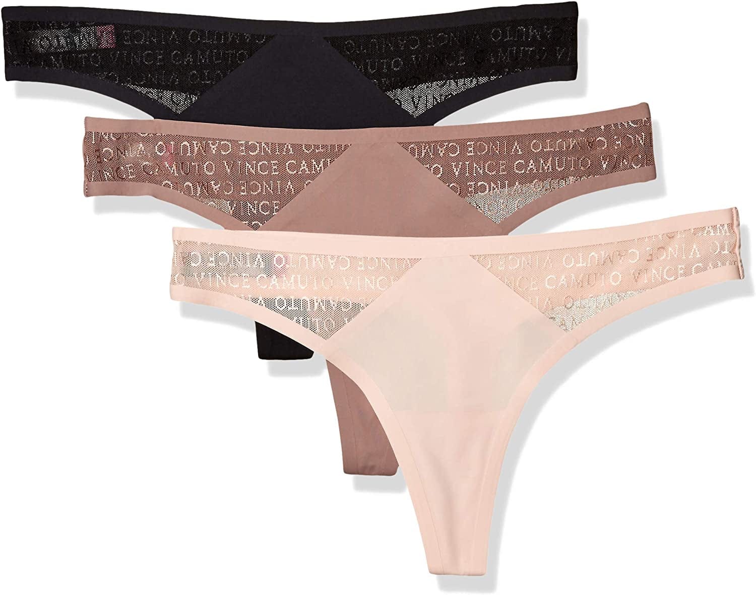 Vince Camuto Women'S No Show Seamless Thong Panty Multi-Pack Underwear 3-pk Black/Cocoa/Ballet / Medium