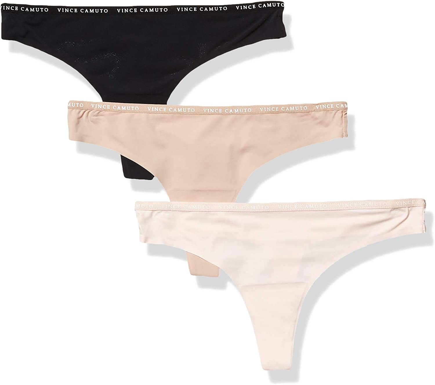 Vince Camuto Women'S No Show Seamless Thong Panty Multi-Pack Underwear 3-pk Tan/Ballet/Black / Medium