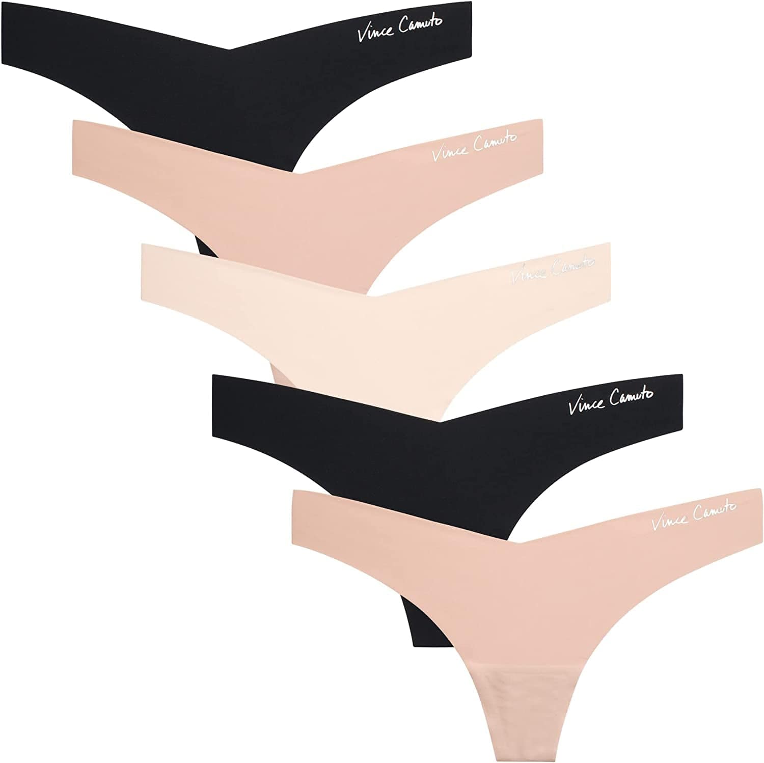 Vince Camuto Women'S Underwear - 5 Pack Seamless Thong Panties (S-XL) Tan/Tan/Ballet/Black/Black / Medium