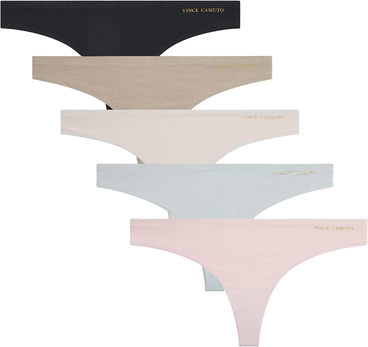 Vince Camuto Women'S Underwear - 5 Pack Seamless Thong Panties (S-XL) Black/Grey/Violet/Rose / Medium