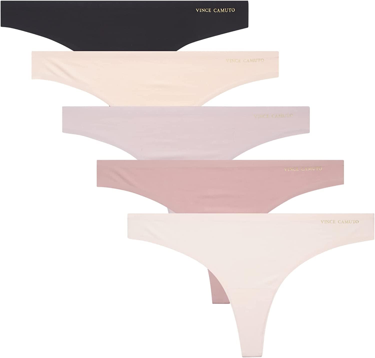 Vince Camuto Women'S Underwear - 5 Pack Seamless Thong Panties (S-XL) Peony/Rose/Lilac/Woodrose/Black / Medium