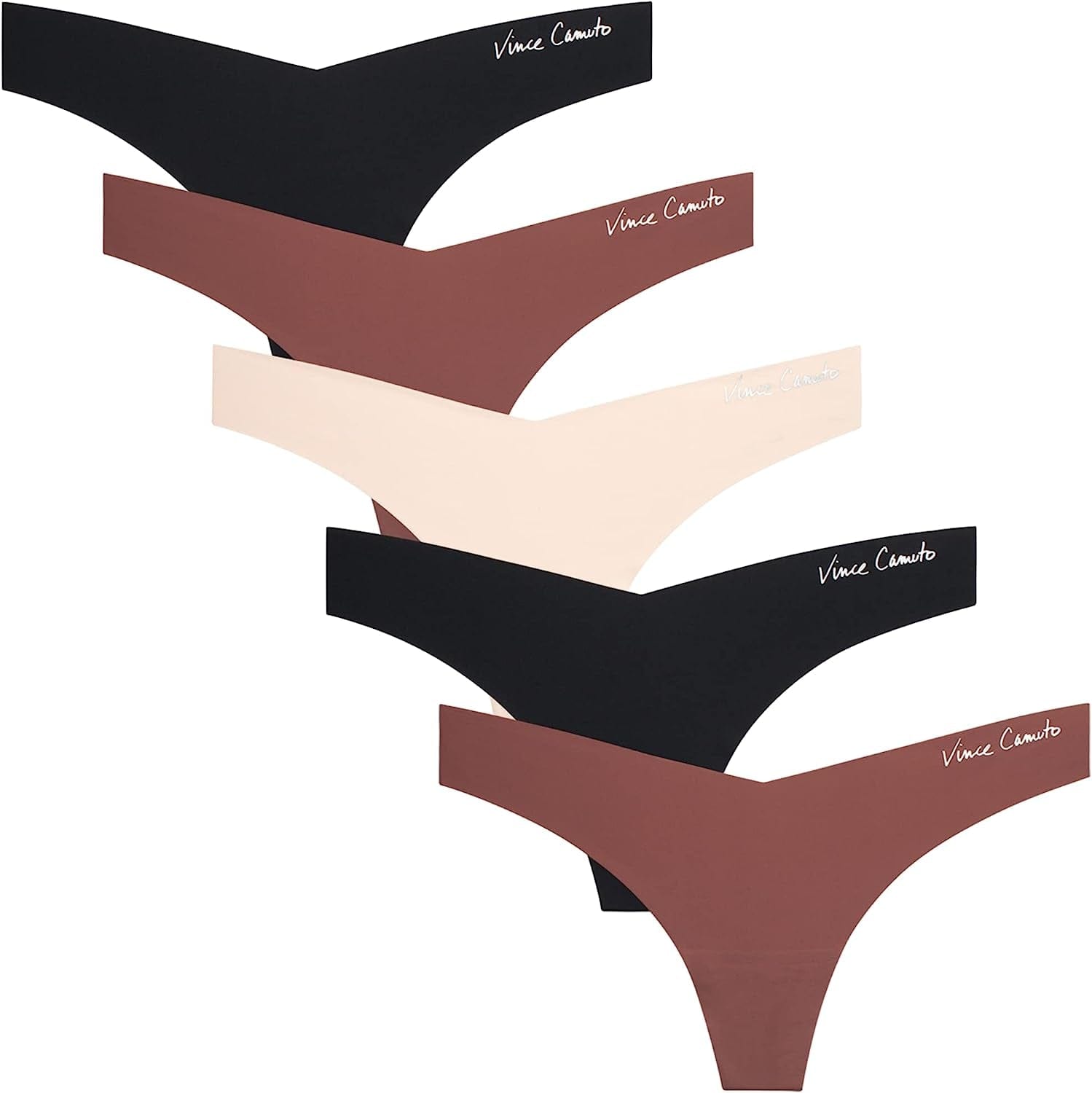 Vince Camuto Women'S Underwear - 5 Pack Seamless Thong Panties (S-XL) Nutmetg/Ballet/Black / Medium
