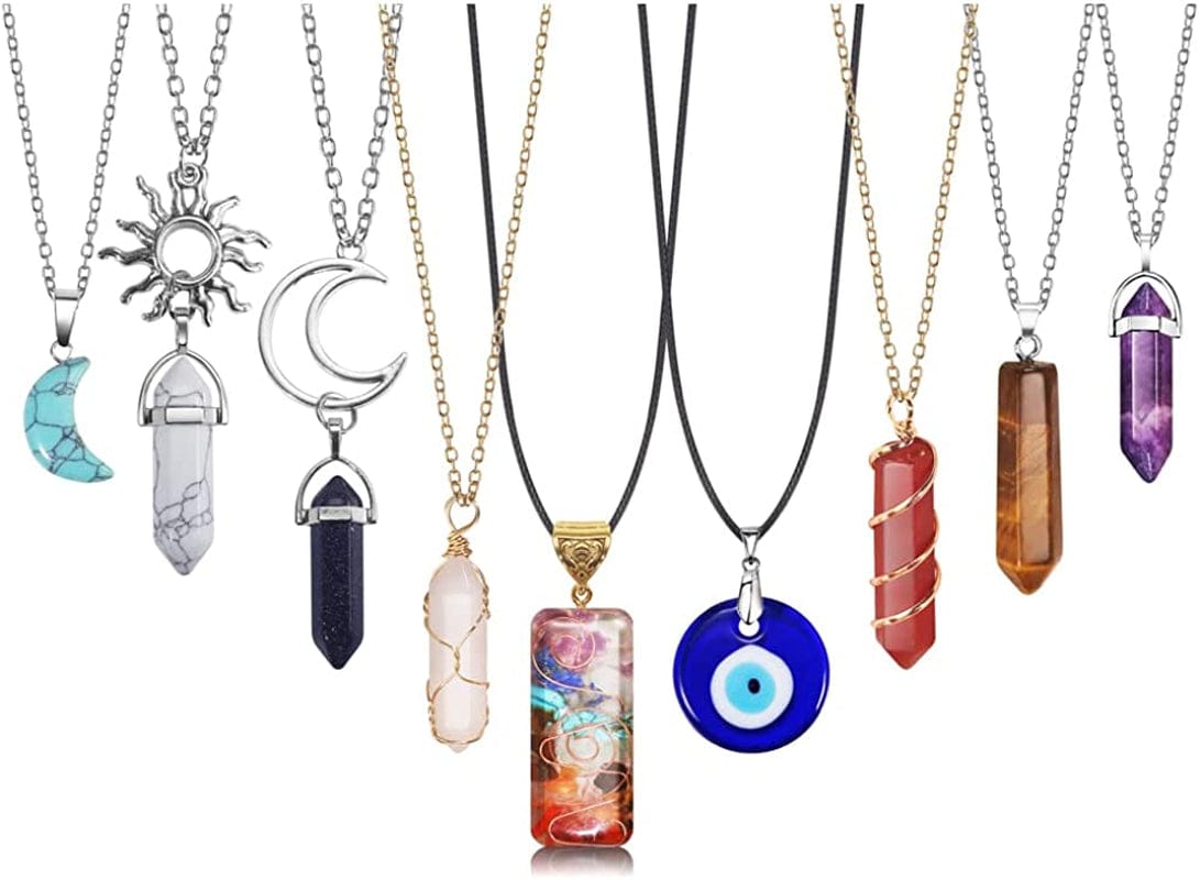 Vintage Crystal Pendant Necklaces for Women Girls Chakra Healing Carnelian Necklace Bohemian Retro Sunflower Necklace Sun and Moon Pendants #2