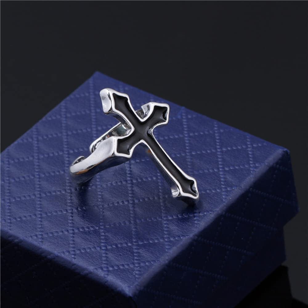 Vintage Men Black Big Cross Open Ring for Women Party Jewelry Trendy Gothic Metal Color Finger Adjustable Ring Gift Useful and Fashion