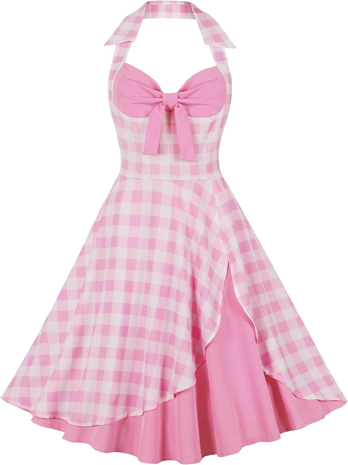 Vintage Pink Gingham Dress for Women Vintage 1950S Cocktail Party Swing Dress 50'S Retro Spaghetti Strap Pink Plaid Dress Pink-Check / 4X-Large