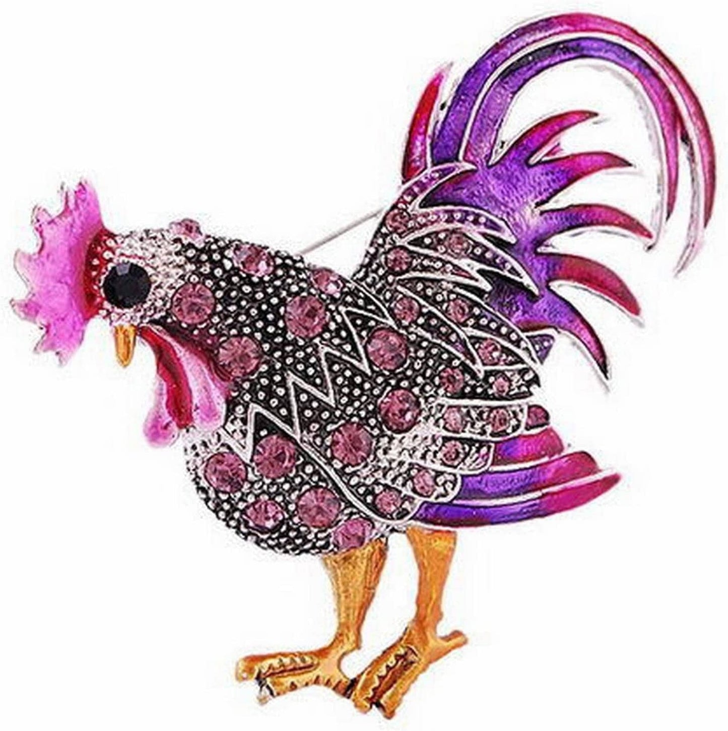 Vintage Rooster Brooch Rooster Pin Lapel Brooch Rhinestone Animal Multicolor Realistic Unisex Clothes Backpack Decor Quality and Practical Beautiful Scarf Brooch (Red, One Size) Multicolor,Purple / One Size