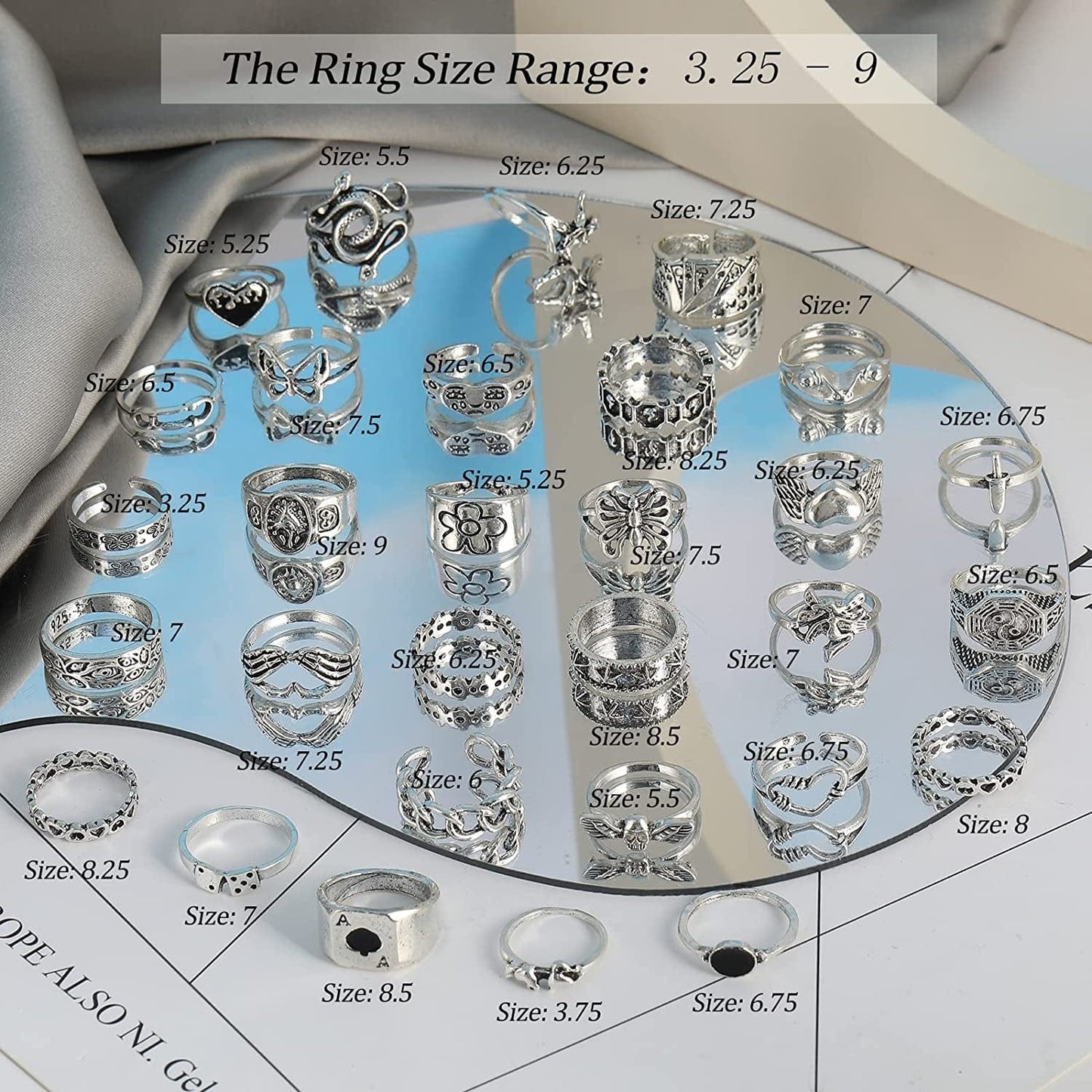 Vintage Silver Punk Rings for Women Girls, Stackable Hippie Rings, Snake Butterfly Heart Open Y2K Rings, Cool Gothic Emo Ring Pack for Gift