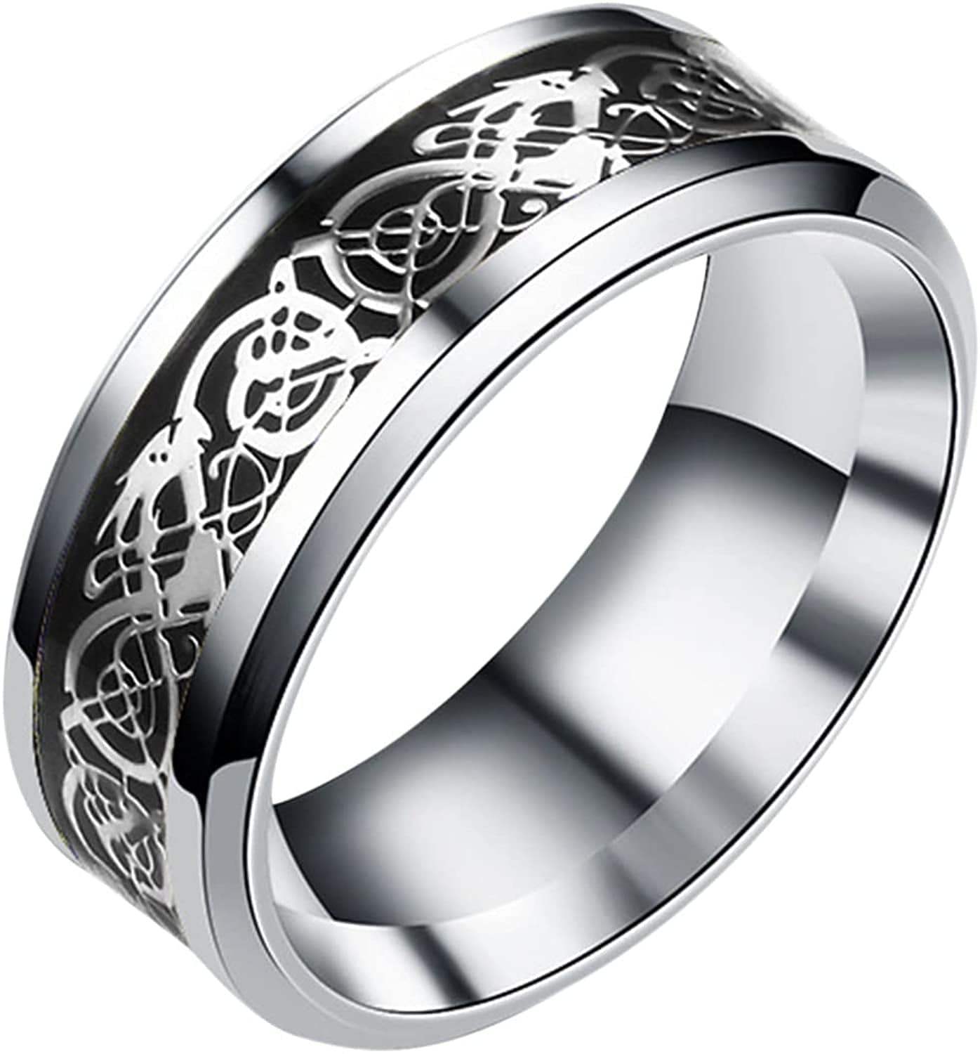 Vintage Stainless Steel Rings Band for Men Celtic- Dragon Beveled Edges Celtic-Fingering Women Rings Wedding Band Ring , Size 6-12 Black / 11