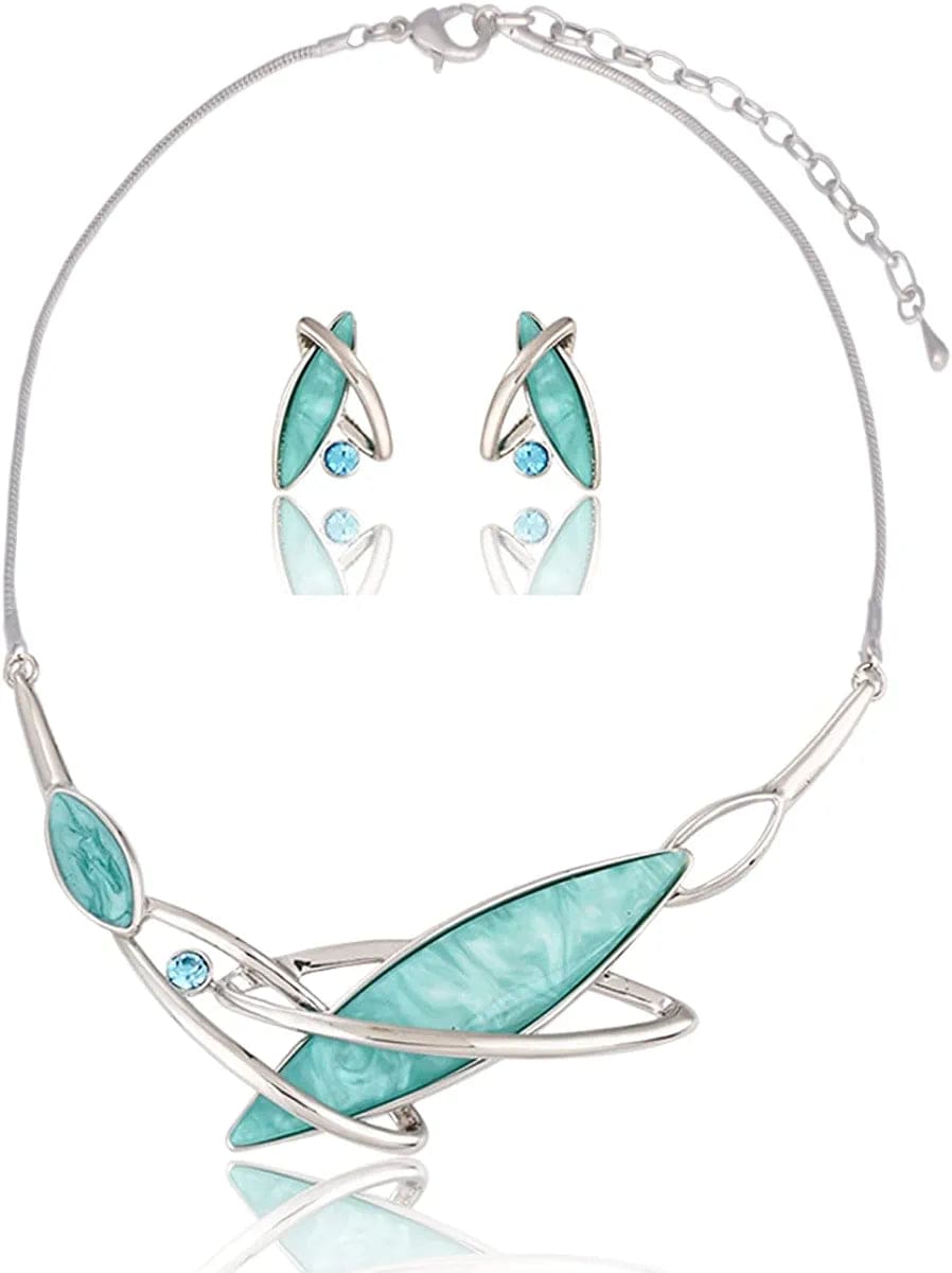 Vintage Statement Jewelry Set - Spring Leaf Flower Floral Plant Necklace Earring Set Crystal Rhinestone Fashion Costume Jewelry for Women Prom Party Unique Gift ML Geometric Jewelry Set-Aquamarine