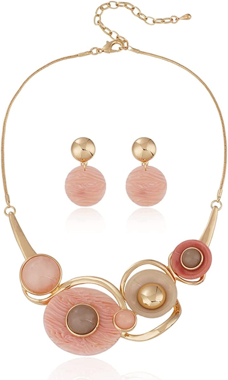 Vintage Statement Jewelry Set - Spring Leaf Flower Floral Plant Necklace Earring Set Crystal Rhinestone Fashion Costume Jewelry for Women Prom Party Unique Gift ML Geometric Round Jewelry Set-Pink