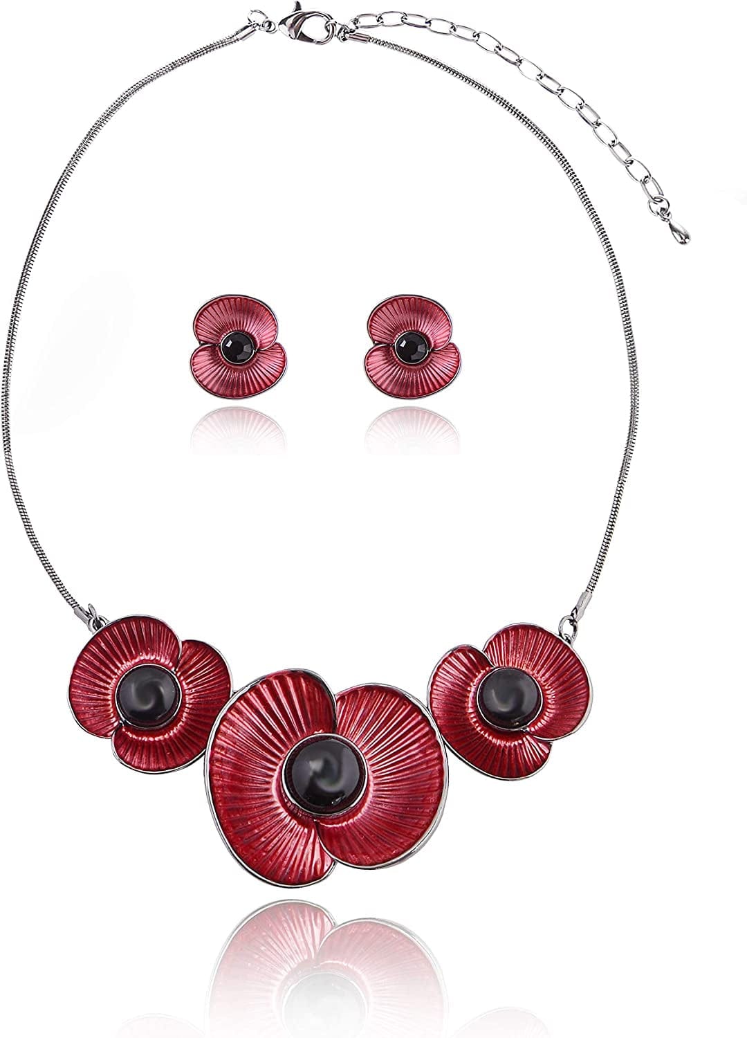Vintage Statement Jewelry Set - Spring Leaf Flower Floral Plant Necklace Earring Set Crystal Rhinestone Fashion Costume Jewelry for Women Prom Party Unique Gift ML red flower jewelry set