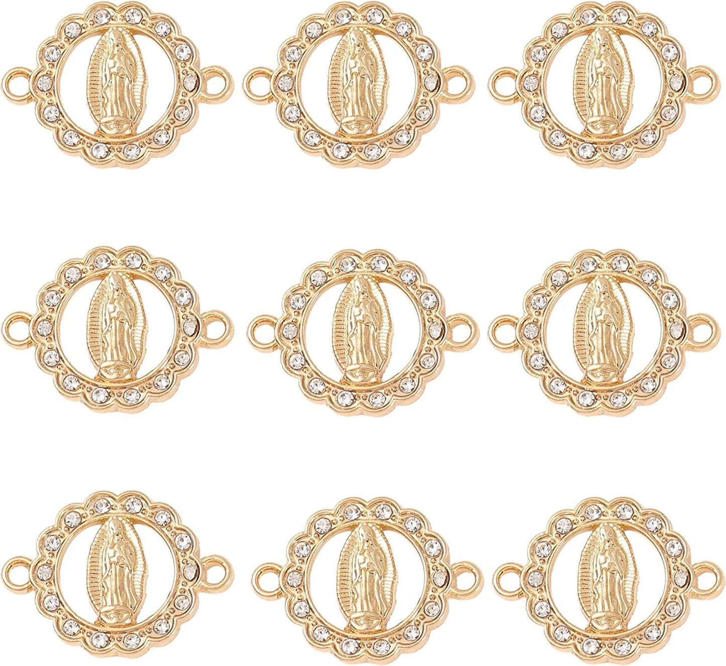 Virgin Mary Charms for Jewelry Making Enamel Mix Color Our Lady Rhinestones Miraculous Medal Alloy Connector Pendants for Necklace Bracelet Earring Making Supplies DIY(24PCS) Round-Gold