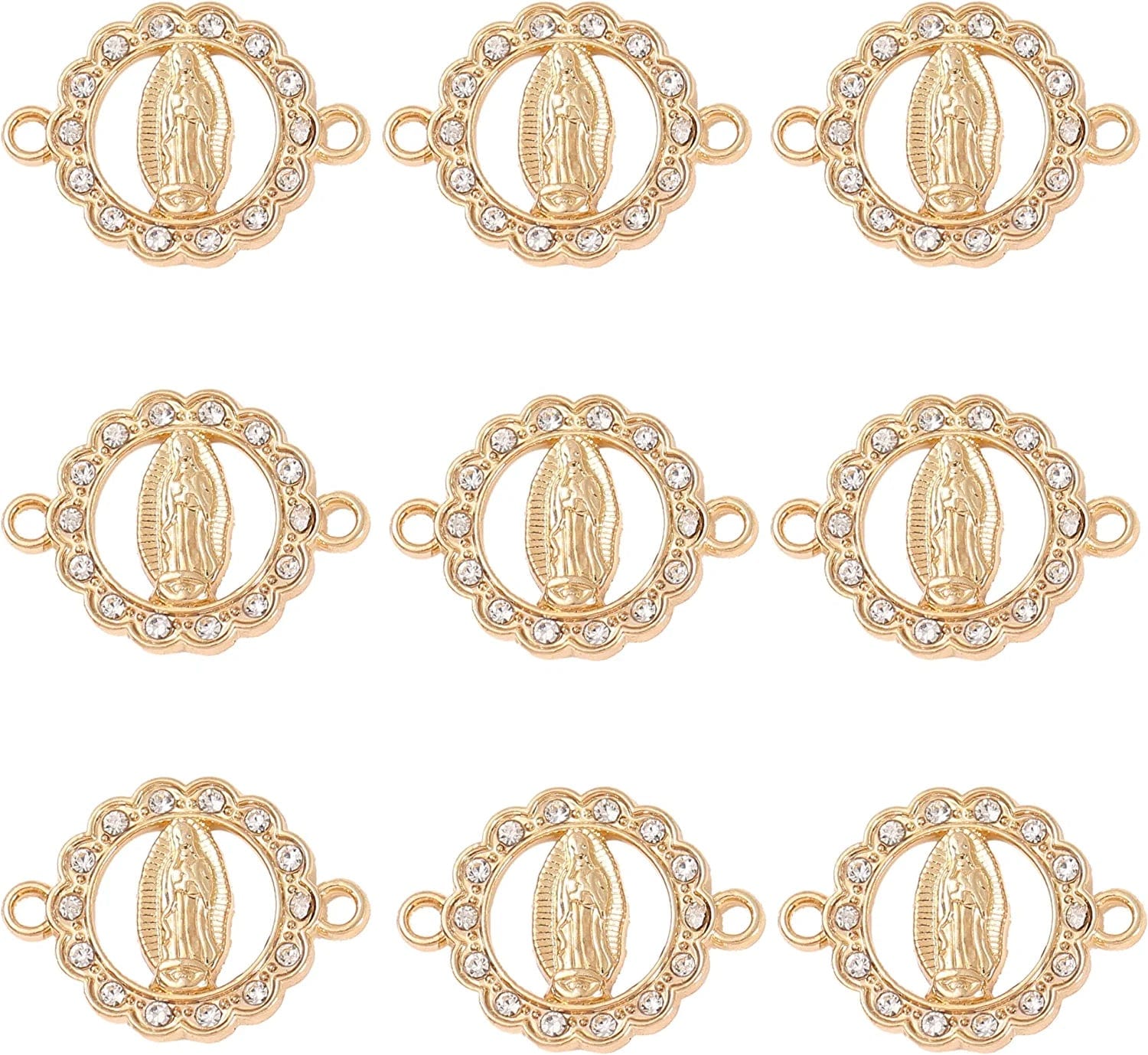 Virgin Mary Charms for Jewelry Making Enamel Mix Color Our Lady Rhinestones Miraculous Medal Alloy Connector Pendants for Necklace Bracelet Earring Making Supplies DIY(24PCS) Round-Gold