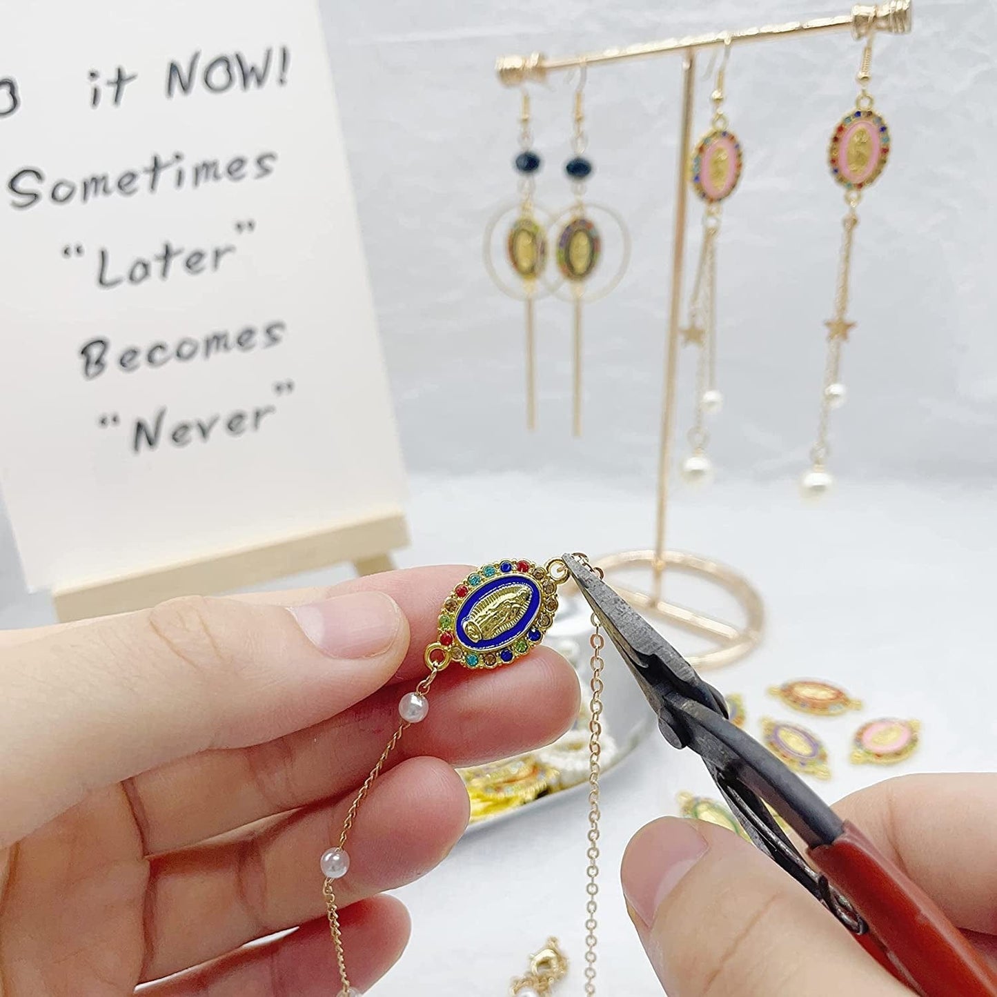 Virgin Mary Charms for Jewelry Making Enamel Mix Color Our Lady Rhinestones Miraculous Medal Alloy Connector Pendants for Necklace Bracelet Earring Making Supplies DIY(24PCS)