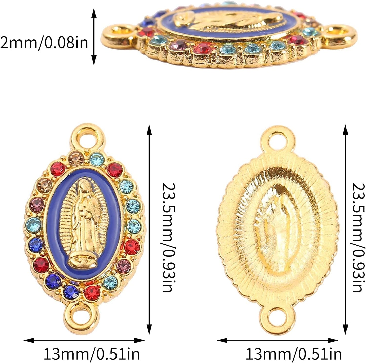 Virgin Mary Charms for Jewelry Making Enamel Mix Color Our Lady Rhinestones Miraculous Medal Alloy Connector Pendants for Necklace Bracelet Earring Making Supplies DIY(24PCS)