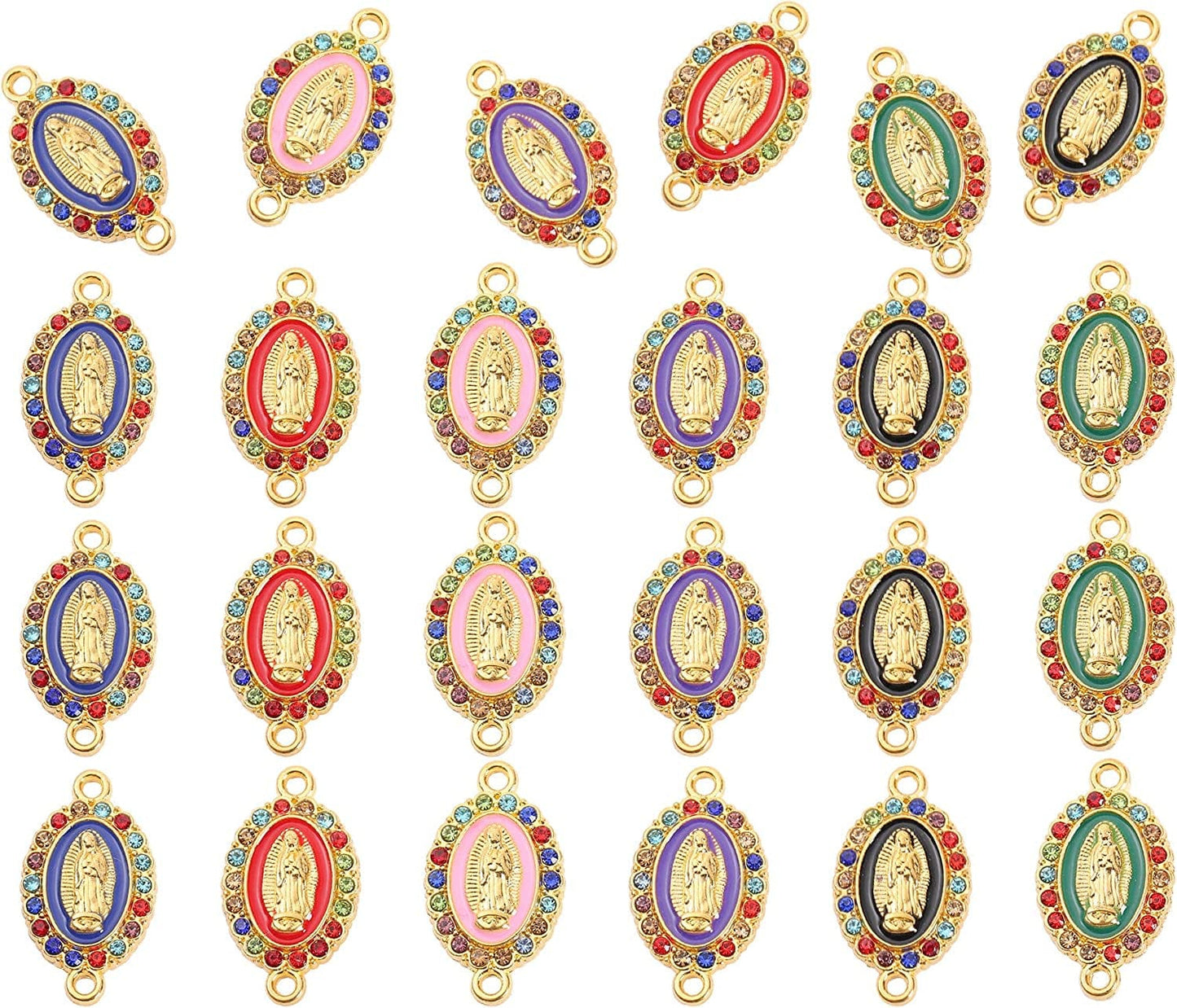 Virgin Mary Charms for Jewelry Making Enamel Mix Color Our Lady Rhinestones Miraculous Medal Alloy Connector Pendants for Necklace Bracelet Earring Making Supplies DIY(24PCS) 2.1-Gold