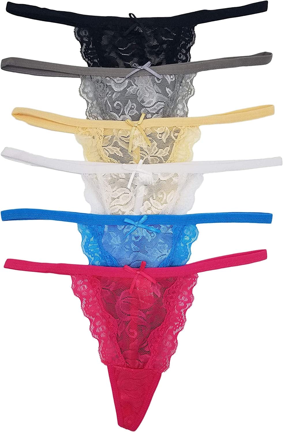Vision Underwear 6-Pack Sexy Floral Lace G-String Thong Panties Assorted Colors / X-Large