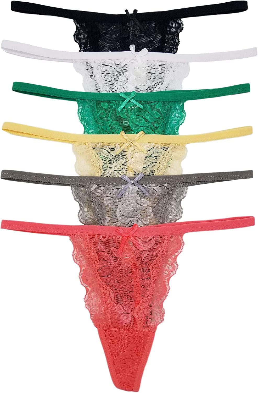 Vision Underwear 6-Pack Sexy Floral Lace G-String Thong Panties B2077 / Small