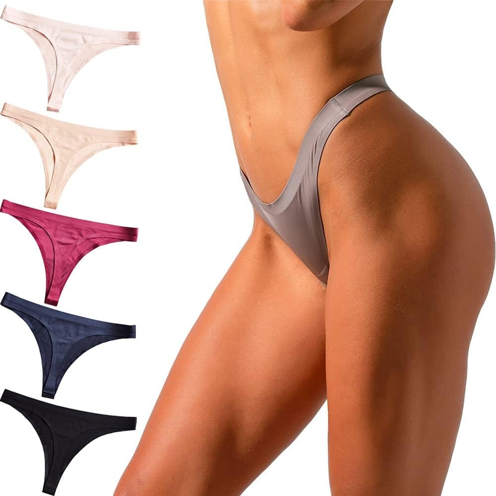 VISSAY Seamless Thongs for Women No Show Panties Underwear Womens Breathable Comfortable Ice Silk Half Back Coverage Panties 12 Multicolor / Medium