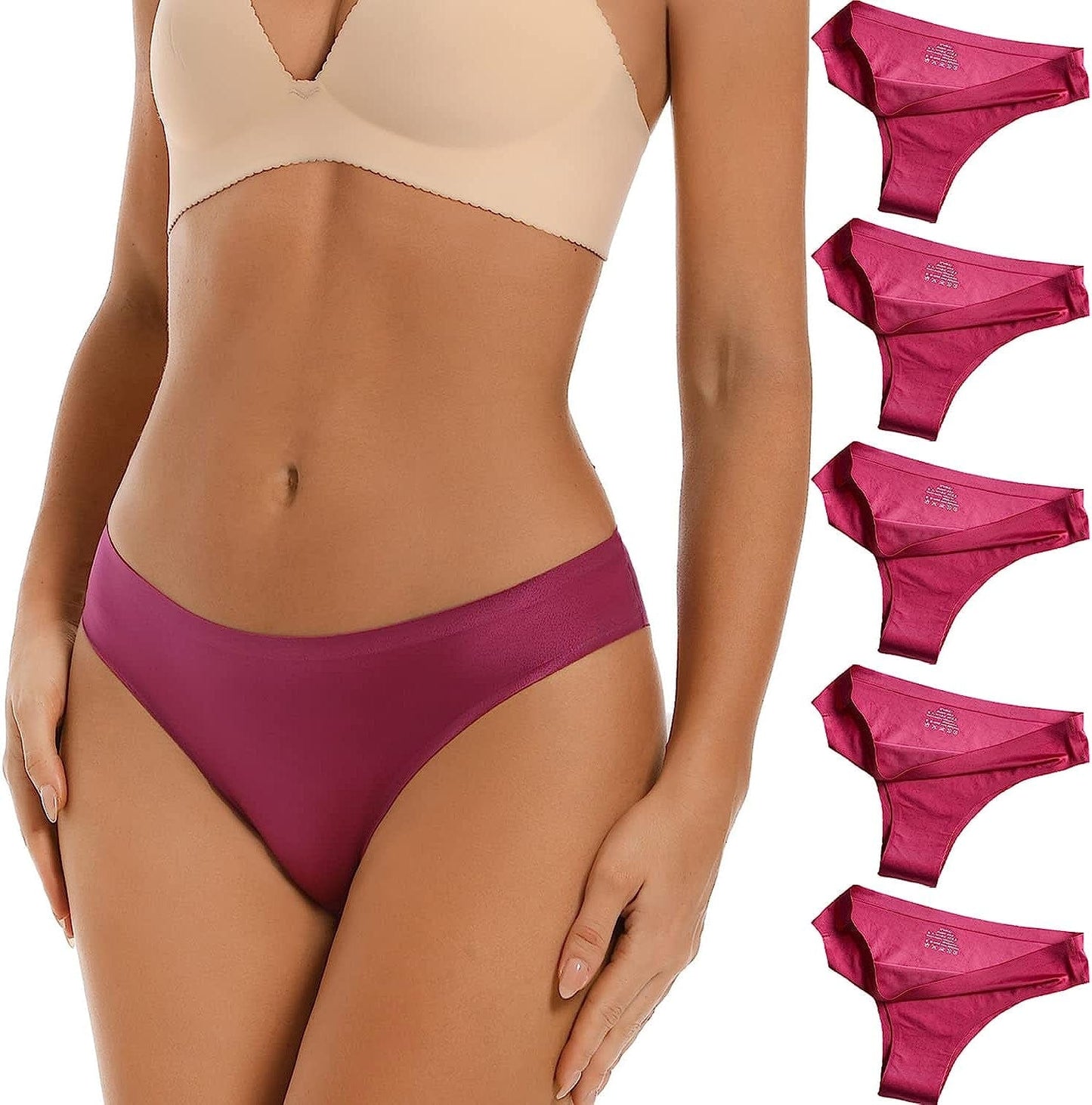 VISSAY Seamless Thongs for Women No Show Panties Underwear Womens Breathable Comfortable Ice Silk Half Back Coverage Panties 4 Red / Small