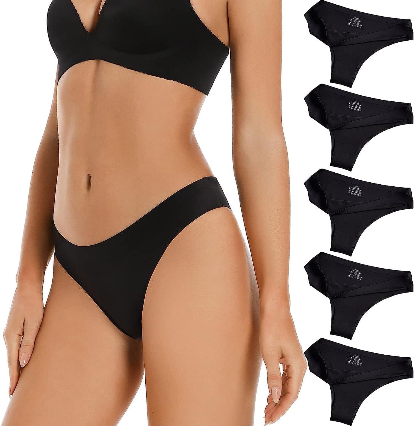 VISSAY Seamless Thongs for Women No Show Panties Underwear Womens Breathable Comfortable Ice Silk Half Back Coverage Panties 2 Black / X-Large