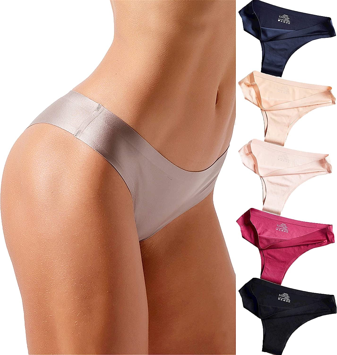 VISSAY Seamless Thongs for Women No Show Panties Underwear Womens Breathable Comfortable Ice Silk Half Back Coverage Panties 1 Assorted ribs / XX-Large