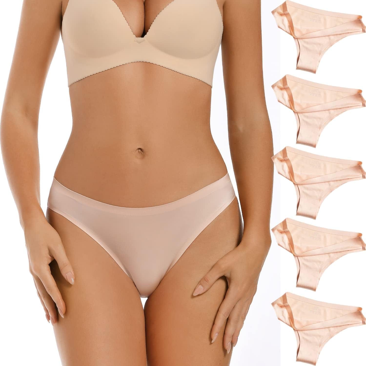 VISSAY Seamless Thongs for Women No Show Panties Underwear Womens Breathable Comfortable Ice Silk Half Back Coverage Panties 6 Orange / X-Small